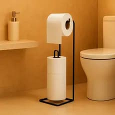 Porta Papel Higiênico Chão Banheiro Suporte 3 Rolos Aramado Ferro Preto Organizador