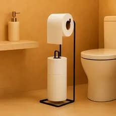 Suporte P/ Papel Higiênico Porta 3 Rolos de Papel Higiênico Chão Banheiro Aramado Preto Organização