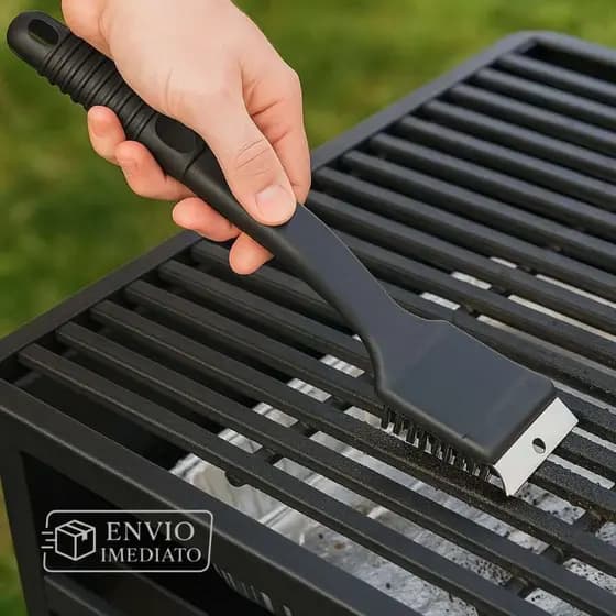 Escova de Limpeza para Grelha com Raspador Inox – Acessório para Churrasqueira
