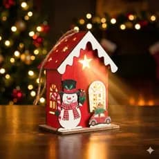 Enfeite Natal Casinha Led Luz Quente Pendente Árvore Decoração Natal Rústica COM BATERIAS