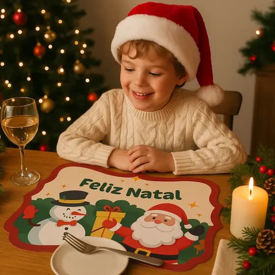 Jogo Americano Natalino Feliz Natal • Kit 4 Peças • Mesa Posta • Decoração de Natal