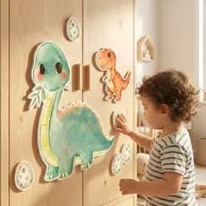 Adesivo Kit Decoração Dinossauros 3D Alto Relevo Parede Moveis Pediatra com Detalhes Dourados 30cm