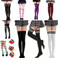 Meia 7/8 Longo listradas Cosplay JK Joelho Estilo universitário acima do joelho