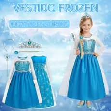 Fantasia Vestido Infantil COSPLAY Princesa Frozen Com Capa E Acessórios Festa Dia Crianças