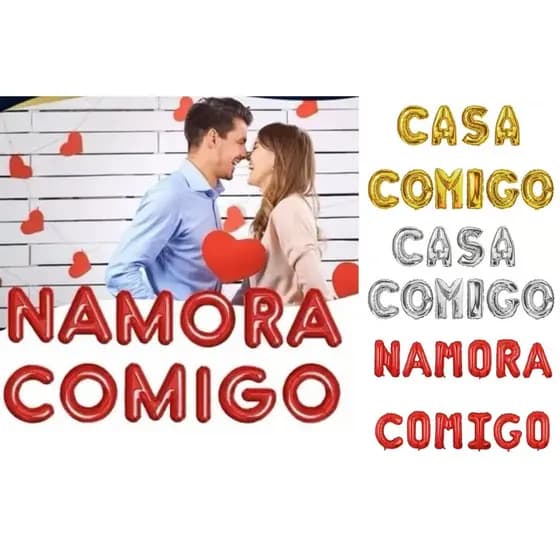 Kit 10/12 Balão Metalizado Balões Letra Frase CASA COMIGO/NAMORA COMIGO-40CM