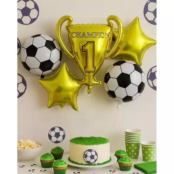 Kit C/ 05 Balão Metalizado Futebol Ou Moto Racing Festa/Aniversário Decoração