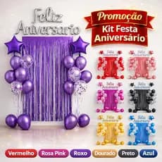 Kit Balões Metalizado Cortina Bexiga Feliz Aniversário Decoração de Festa Completa