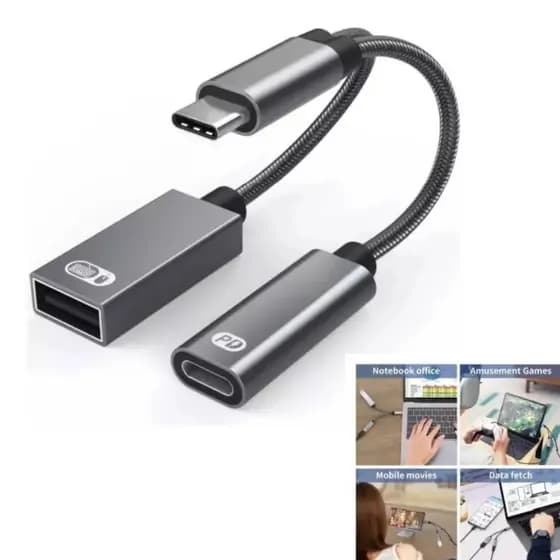 Adaptador Usb Otg Tipo C 60w Pd Cabo Tel De Carregamento Ráp