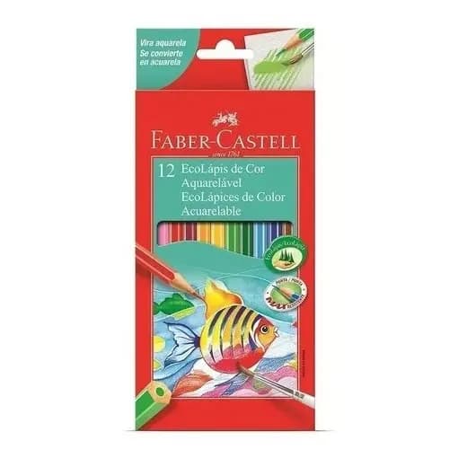 Lápis Cor Ecolápis Aquarelável Faber Castell 12 Cores Multicolor