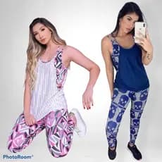 Roupa de academia conjunto trio Blusa com topper embutido+leg Tamanho G