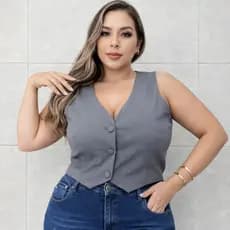 Coletinho Curto Plus Size Social Feminino Colete Alfaiataria Gordinha Plus Chic