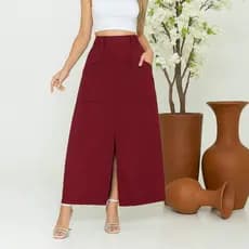 Saia Longa Cintura Alta Linho Forrada Com Bolsos Tendência P ao GG