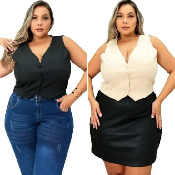 Kit 2 Coletinho Curto Plus Size Feminino Social Com Botões Chic Oferta Top Oferta