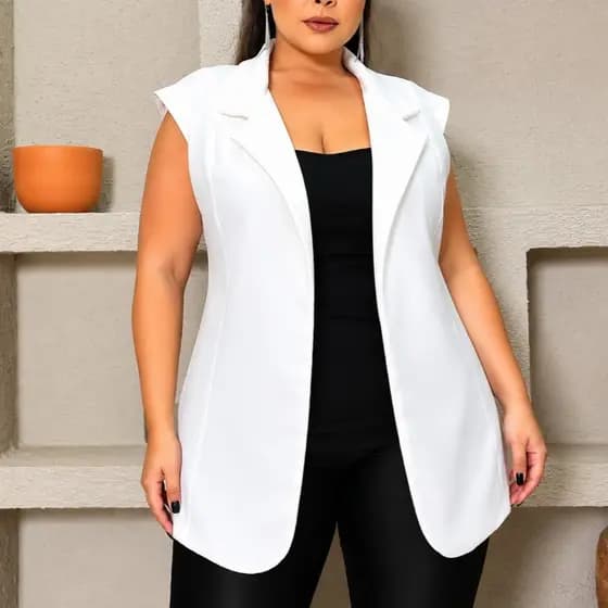 Colete Longo Alfaiataria Feminino Plus Size Grande Social Chic Promoção