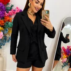 Blazer Alfaiataria Social Feminino Alongado Botões Casaco Frio