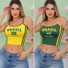 Kit 2 Cropped do Brasil Feminino Blusinha Alcinha Jogo Torcida