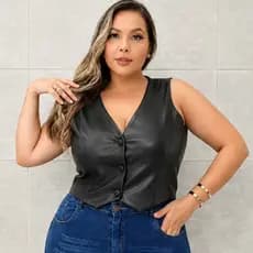 Coletinho Courino Curto Plus Size Feminino Colete Social Com Botões