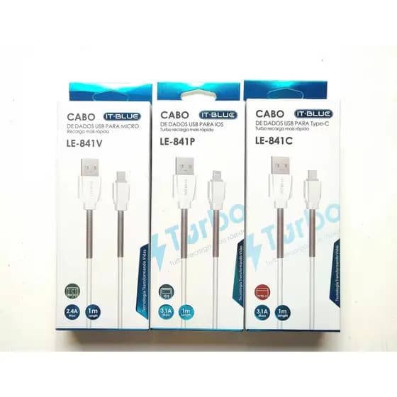 iPhone / v8 / tipo-c 2.4a cabo de dados USB IT-BLUE com proteção robusta nas extremidades
