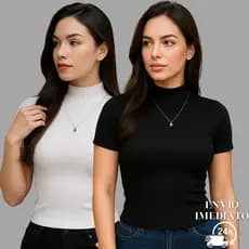 Kit 2 Blusa Canelada Feminina Gola Alta