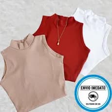Kit 3 Blusa Cropped Canelado Feminino Gola Alta Zero Transparência