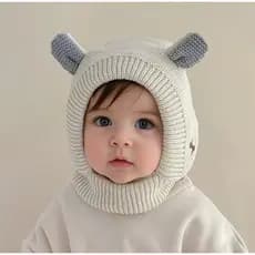 Bonito Chapéu Do Bebê Inverno Dos Desenhos Animados Orelha De Malha Earmuffs Gorro Cor Sólida Engrossar Pelúcia Quente P