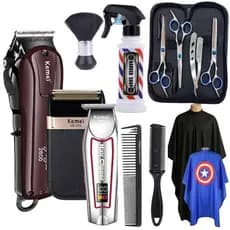 KIT COMPLETO BARBEIRO MAQUINAS DE CORTE KEMEI 2600 + MAQUINA ACABAMENTO + SHAVER + ACESSORIOS