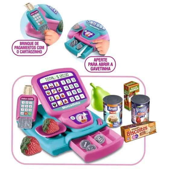 Caixa Registradora Com Carrinho Infantil Super Mercadinho Zuca Toys