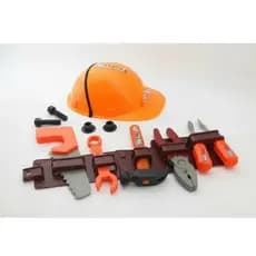 Cinto de Ferramentas Infantil Brinquedo com 8 peças Fantasia infantil com Capacete e Ferramentas