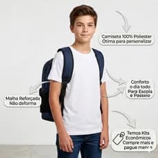 Camiseta Branca Juvenil Sublimação Poliéster Escolar Lisa Camisa para Estampar Atacado Premium