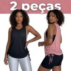 2 Blusas Dry Fit Feminina Fitness Decote Lateral Tapa Bumbum Top Regata Treino Academia