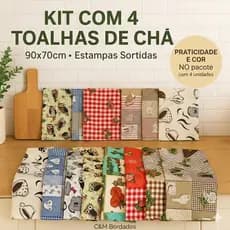 Kit 4 Toalhas de Chá 90x70 Atacado Pano de Copa Cozinha Estampada Promoção Barato