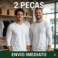 Kit 2 ou 1 Camisetas Manga Longa Masculina Lisa Básica Branco Poliester Premium Promoção Atacado