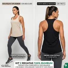 Kit 2 Regatas Fitness Feminina Tapa Bumbum Academia Treino Crossfit Blusa Alongada