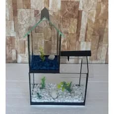 Aquário Beteira Castelo II (Versão Maior) Para Peixe Betta decorado pedrinhas e planta artificial