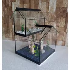 Aquario Beteira Castelo IV Tamanho Dobrado Peixe Betta Decorado pedrinhas e planta artificial