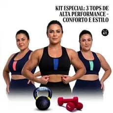 Kit 3 Top Academia Com Bojo Removível Sustentação Fitness Suplex Academia Treino Ginastica