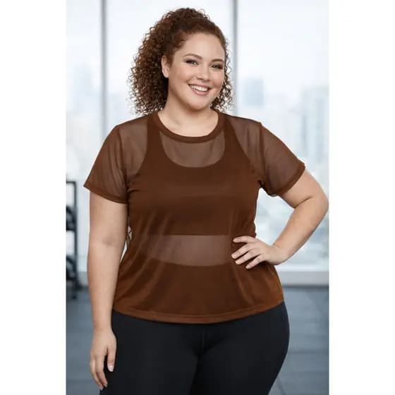 Camiseta Tule Feminina Plus Size Preta T-shirt Oversied  Sobreposição Academia Fitness veste 48–50