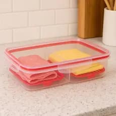 Porta frios hermético duplo presunto e queijo com fundo removível para conservar os alimentos e organizar a geladeira
