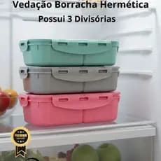 Marmita Hermética com trava de segurança capacidade 1 Litro com divisórias pote plástico hermético excelente vedação