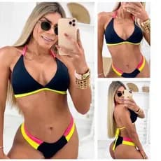 Biquine Feminino Asa Delta Tiras Neon, Moda Juliete Modelo Coleção Nova Envio Imediato. Moda Praia Biquine Neon