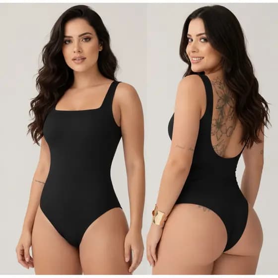 Body Maiô Feminino Costa Nua Cavado Preto Praia Natação