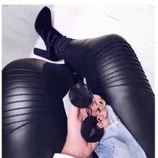 Calça tratorada cirre estilo couro feminino legging fuso calça cintura alta montaria frente e trás mesmo tecido moda feminina
