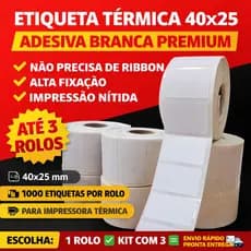 Etiqueta Térmica 40x25 1000un Adesiva Branca Rolo 1 Coluna Full 4x2,5x1