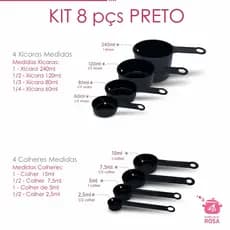 conjunto de Medidores xicaras e colheres preto  - 8 peças confeitaria