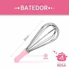 Batedor fuet, fue tipo pera 25 cm na cor rosa - EXCLUSIVO- mais resistente com arame que não enferruja confeitaria