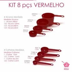 Medidores xicaras e colheres vermelho  - 8 peças cozinha