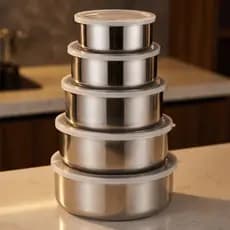 Kit 5 Potes Herméticos Redondos Com Tampa Inox Multiuso Armazenamento Seguro Cozinha