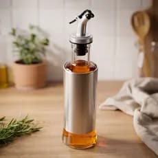 Dispenser Porta Azeite Galheteiro Vidro 300ml Revestimento Inox Bico Dosador Azeite e Vinagre