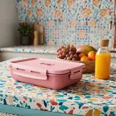 Marmita Hermetica Retangular Com Divisoria De Alimentos Compacta Preta Rosa Azul