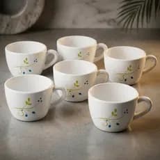 Conjunto 6 Xícaras de Vidro Opalino 130ml Floral para Café Chá Cappuccino Mesa Posta